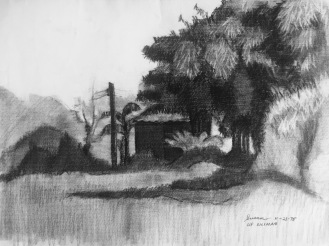UP Diliman 2, 1975, charcoal on paper, 9x12 inches
